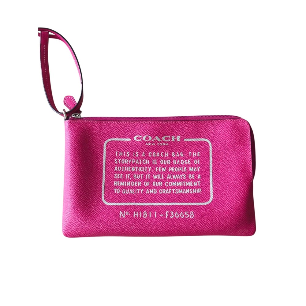 Coach Storypatch Pink Leather Wristlet F36658 Barbiecore OS Good Large Pouch